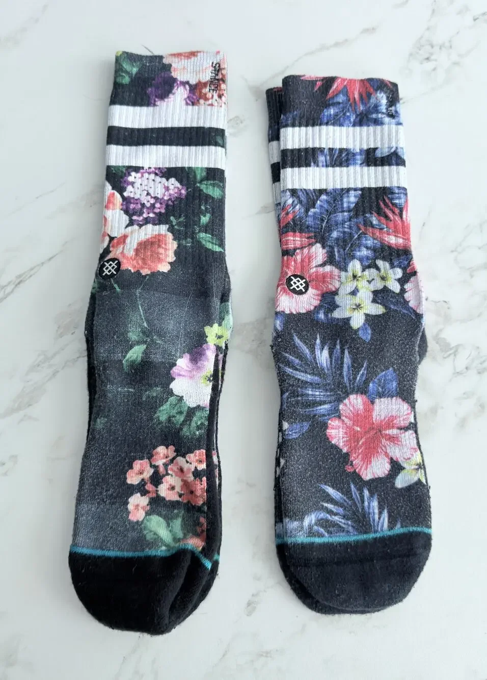 Stance Floral Crew Socks 2-Pair Lot Sizes Large & Medium Black